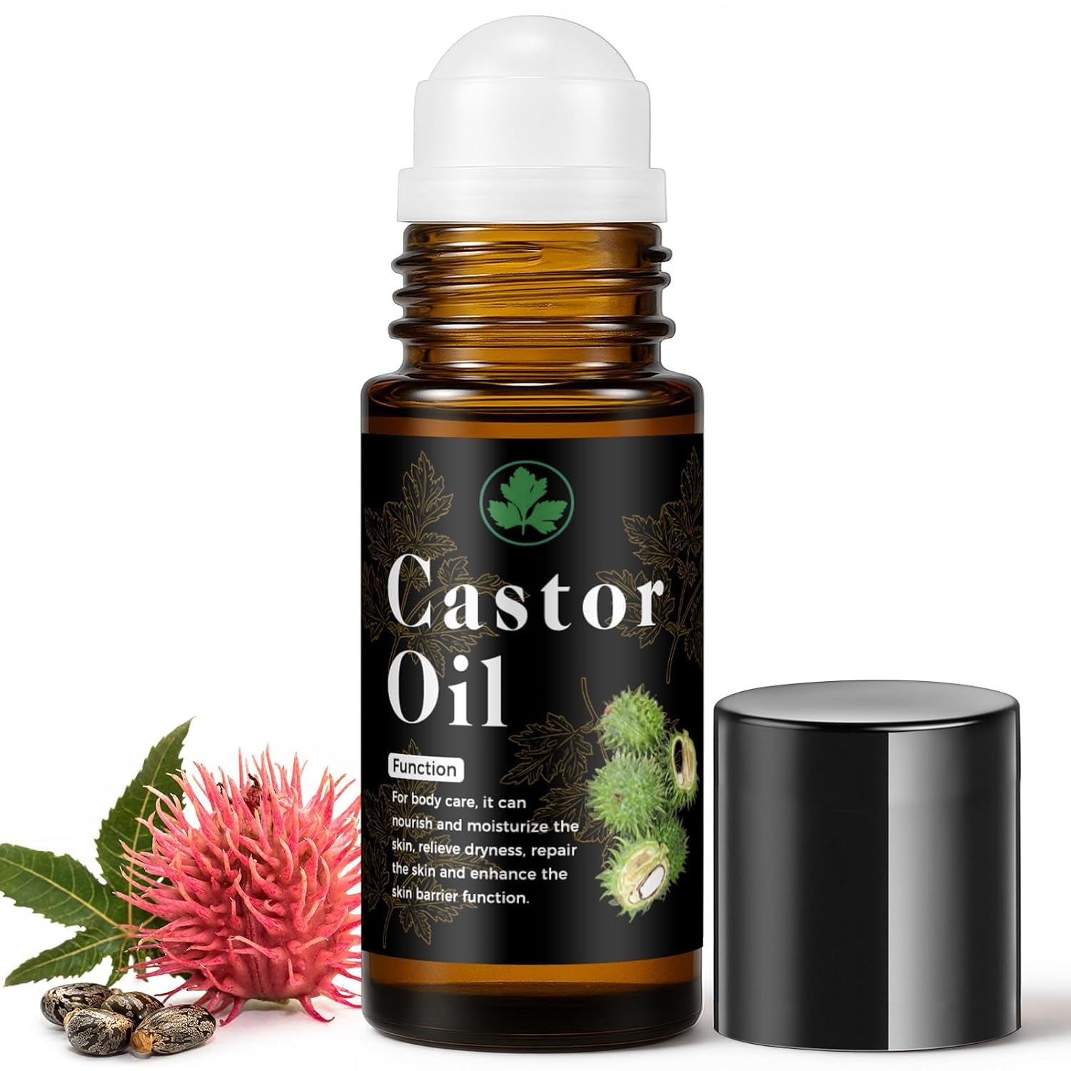 Organic Castor Oil Roll on – 100% Pure & Cold Pressed Organic Castor Oil for Face, Body, Hexane Free, Glass Bottle – Hair & Eyelashes Growth, Moisturize Skin, 1Fl Oz