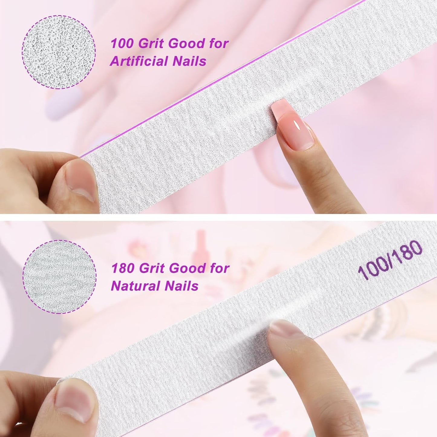 Nail Files (30 Pack), 100/180 Grit Double Sided Emery Boards for Natural & Acrylic Nails, Reusable Manicure for Women & Men, Professional Fingernail Filer & Lima De Uñas for Salon & Home Use