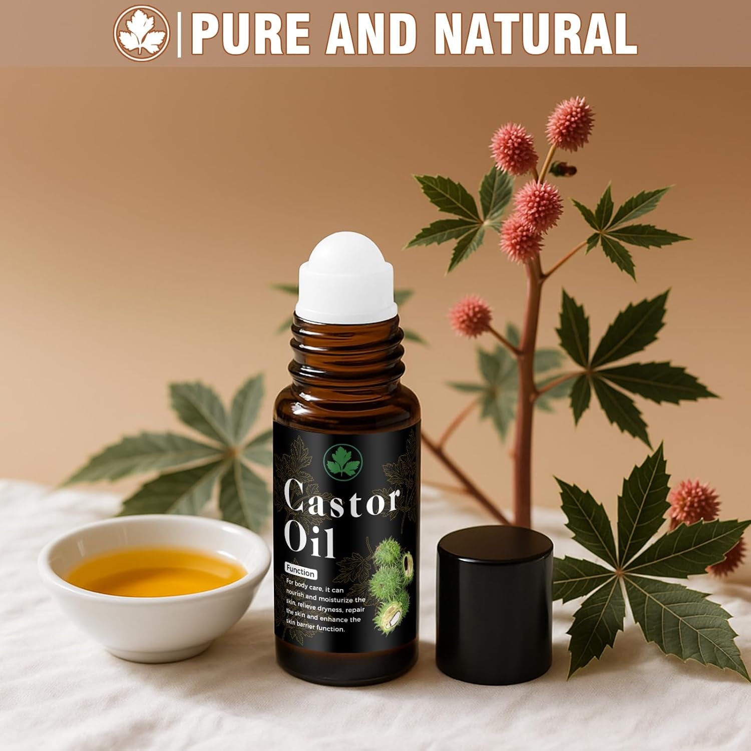Organic Castor Oil Roll on – 100% Pure & Cold Pressed Organic Castor Oil for Face, Body, Hexane Free, Glass Bottle – Hair & Eyelashes Growth, Moisturize Skin, 1Fl Oz